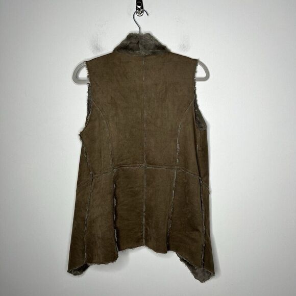 One The Land Vest Womens Medium Faux Fur Lined Faux Suede Brown Casual Boho Open - Picture 11 of 12